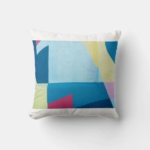 Coussin Tableau abstrait bleu, rouge, rose et jaune