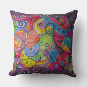 Coussin Tableau Abstrait d'aubergine et de tourbillon de c