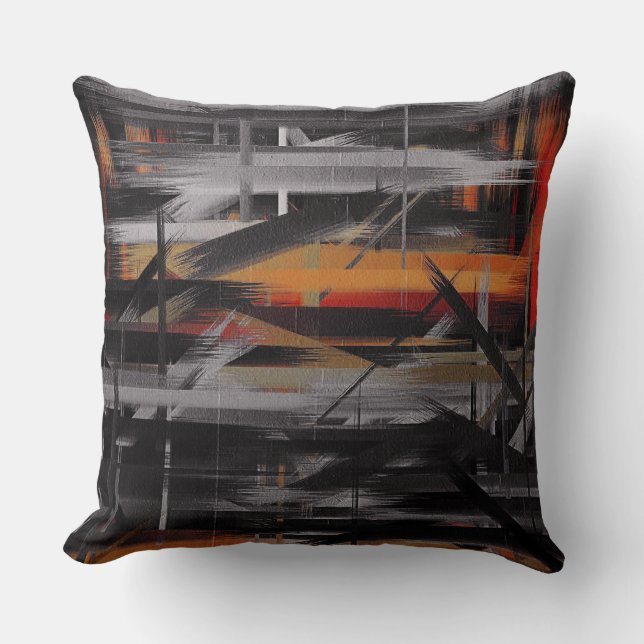 Coussin Tableau Abstrait gris-noir orange (Recto)