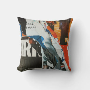 Coussin Tableau abstrait noir blanc et orange