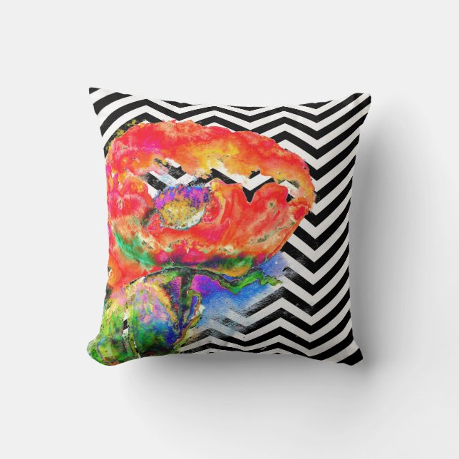 Coussin Tableau Abstrait rouge floral chevron rouge (Recto)