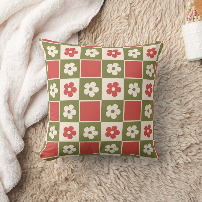 Coussin Tableau de contrôle Retro Olive Green & Rust Daisy (Couverture)