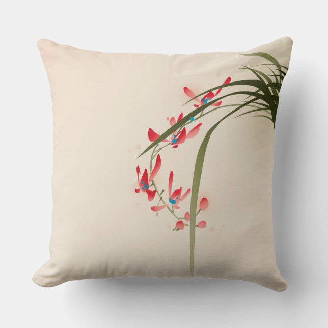 Coussin tableau de style oriental, fleur d'orchidée rouge (Recto)