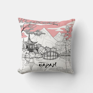Coussin Tableau en ligne de Temple japonais Lac Mountain
