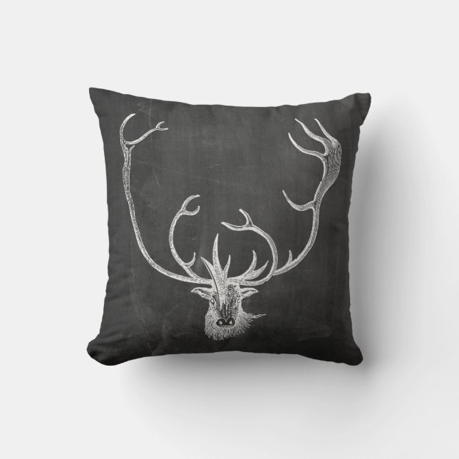 Coussin Tableau vintage d'Antler de tête de renne (Recto)
