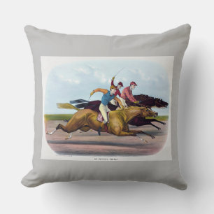 Coussin Tableau vintage D'Une Scène De Course De Cheval, C