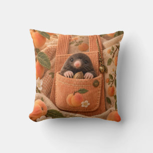 Coussin Tablier de poche en velours abricot brodé Cottage