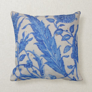 Coussin Tabouret carreau de céramique blanc bleu et flora