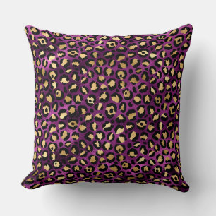Coussin Taches de léopard élégantes en feuille d'or et vio