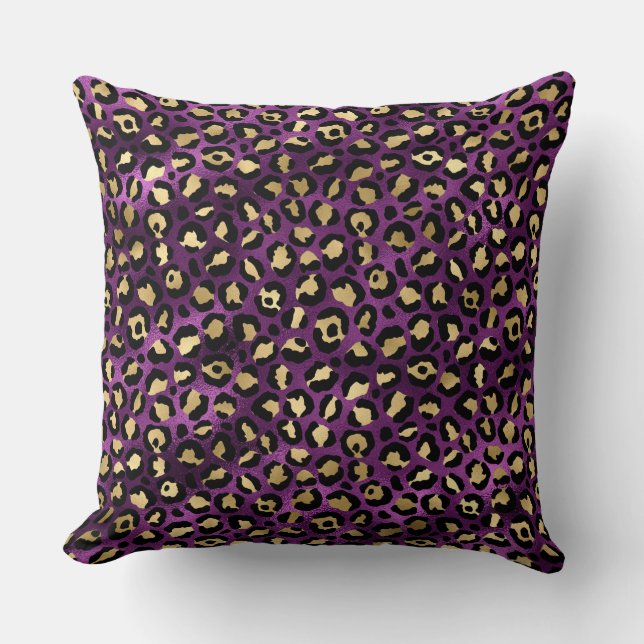 Coussin Taches de léopard élégantes en feuille d'or et vio (Recto)