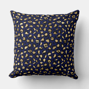 Coussin Taches de léopard en feuille d'or et bleu royal él
