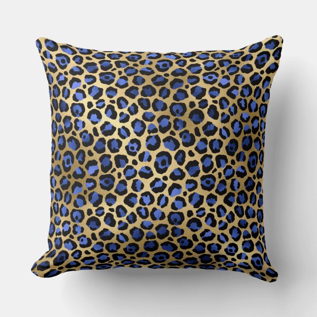 Coussin Taches de léopard en feuille d'or et bleu royal él (Recto)