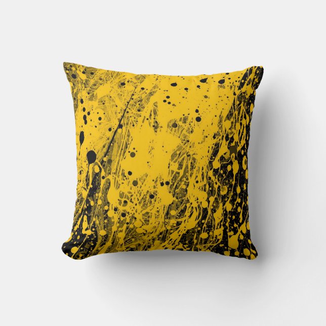 Coussin Taches de peinture noire et jaune (Recto)