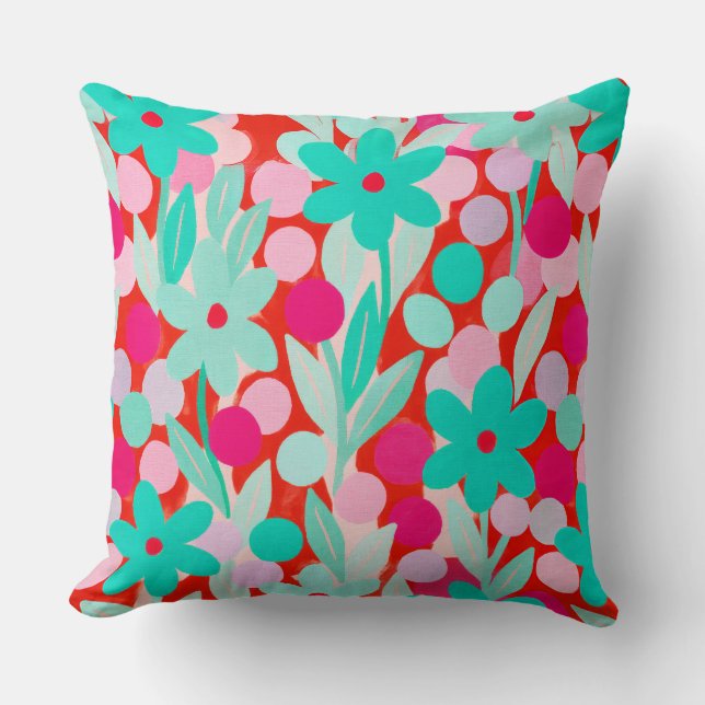 Coussin Taches florales en motif rouge (Recto)