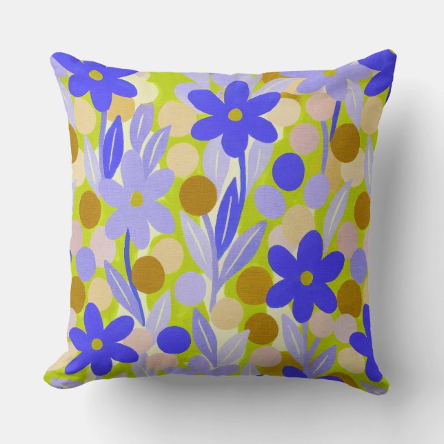 Coussin Taches florales en motif vert rétro (Recto)