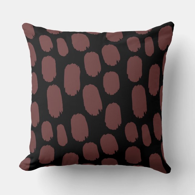 Coussin Taches peintes en gras - Marron sur Noir (Recto)