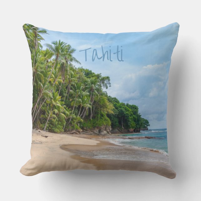 Coussin Tahiti Sand Beach Ciel bleu Palmiers (Recto)