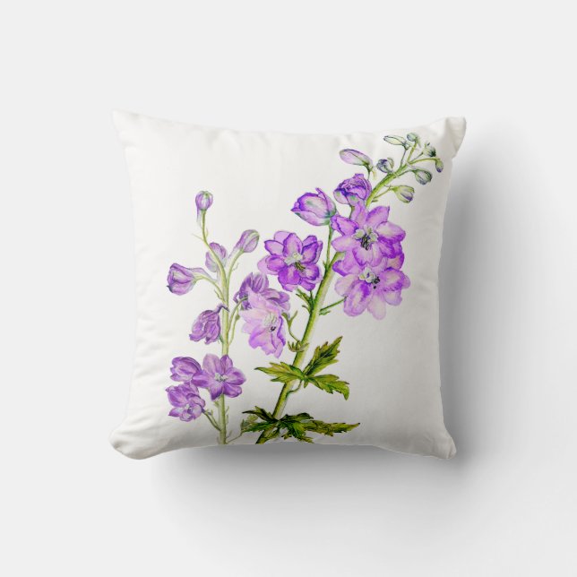 Coussin Taie carrée de fleur d'art fin violet Delphinium (Recto)