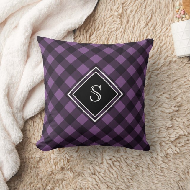 Coussin Taie d'oreiller à carreaux de buffle noir et viole (Couverture)