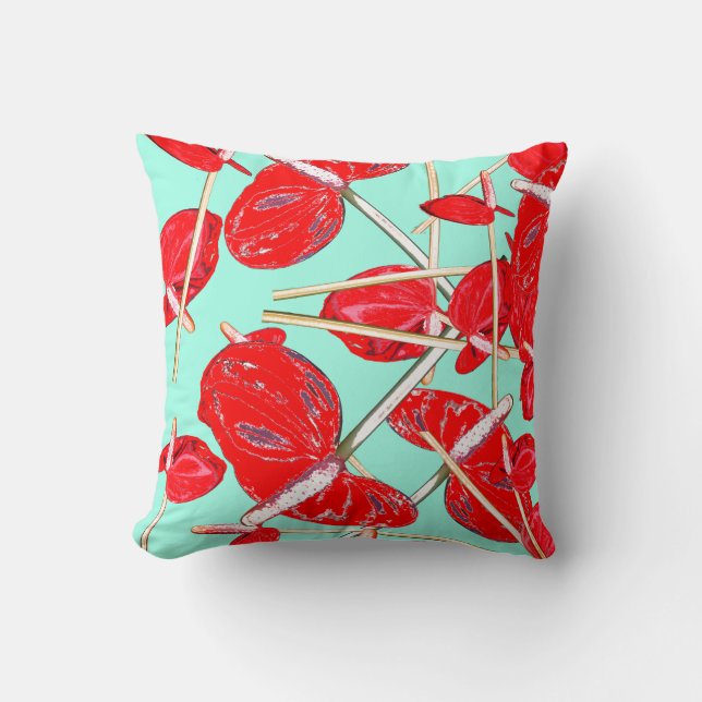 Coussin Taie d'oreiller à motif de fleurs d'anthurium roug (Recto)