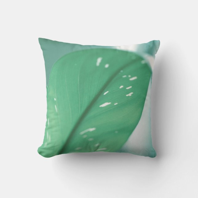 Coussin Taie d'oreiller aux feuilles de plante vert pâle (Recto)