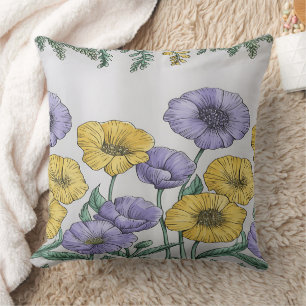 Coussin Taie d'oreiller florale botanique – Main Purple &