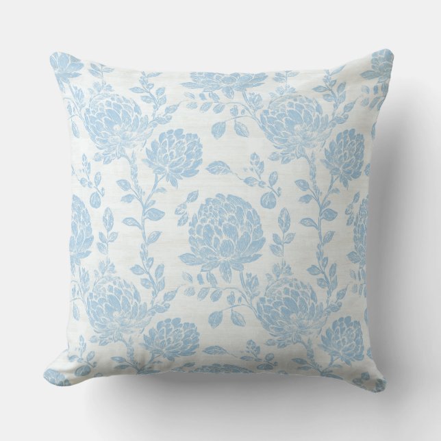 Coussin Taie d'oreiller grand-mère côtière bleu blanc (Recto)