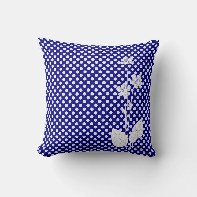 Coussin Taie d'oreiller Navy et pois blancs avec fleur bla (Recto)