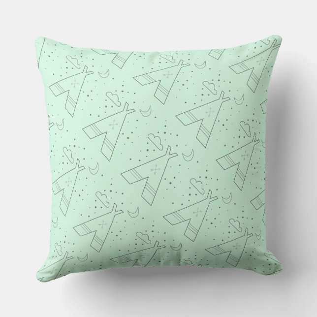 Coussin Taie d'oreiller réversible motif tribal tipi vert  (Verso)