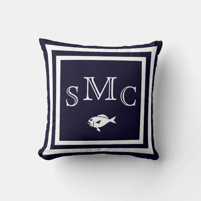 Coussin Taie d'oreiller unie bleu foncé MONOGRAM (Recto)