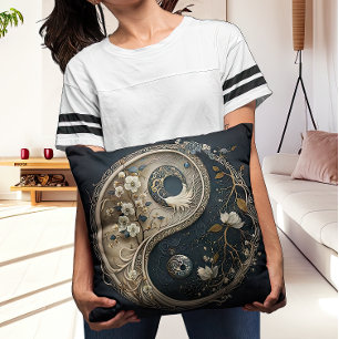 Coussin Taijitu Yin et Yang Contemporain complexe