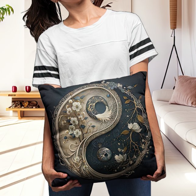 Coussin Taijitu Yin et Yang Contemporain complexe (Créateur téléchargé)