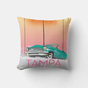 Coussin Tampa Florida affiche de voyage de style Vintage