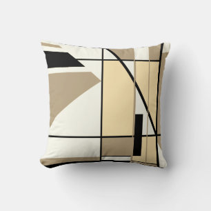 Coussin Tan, Beige, Noir, Mosaïque blanche Design géométri