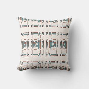 Coussin Tan Bleu Sarcelle Motif Artistique Rangées Sud-Oue