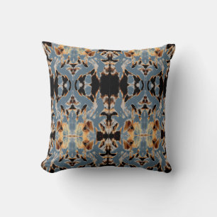 Coussin Tan Brown Beige Noir Bleu Mosaïques Méditerranéenn