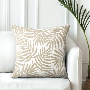 Coussin Tan Brown & Blanc Palm Feuilles Jeu d'oreiller
