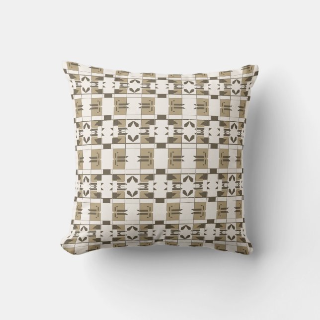 Coussin Tan Brown Hors-Blanc damier Petits carreaux d'art (Recto)