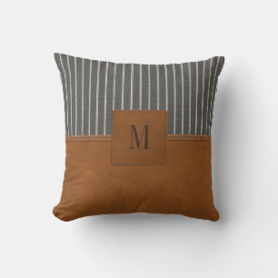 Coussin Tan Cuir rayé Gris Linge Monogramme Ferme