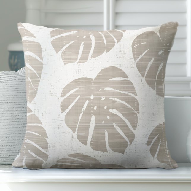 Coussin Tan et blanc Feuilles de palmier Jouer l'oreiller (Créateur téléchargé)