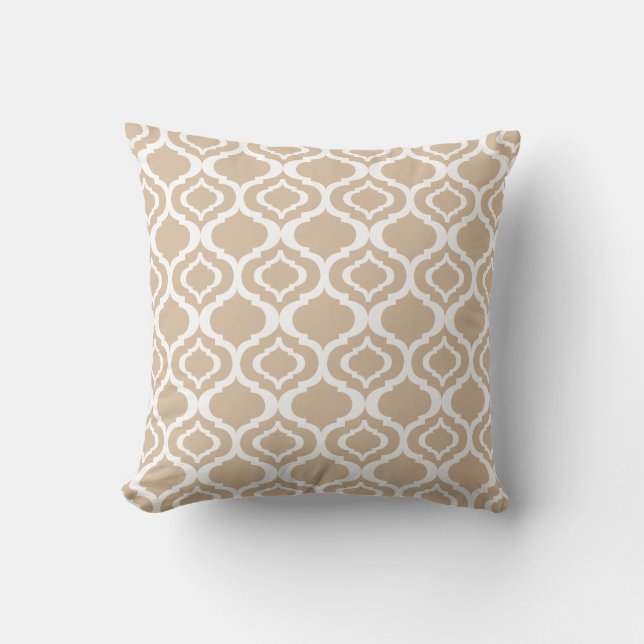 Coussin Tan et blanc Motif de treillis géométrique marocai (Recto)