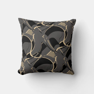 Coussin Tan noir sur gris Diagonal Swirling Art Design