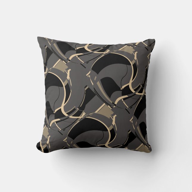 Coussin Tan noir sur gris Diagonal Swirling Art Design (Recto)