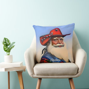 Coussin Tan Santa Claus dans un Casquette Cowboy Noël