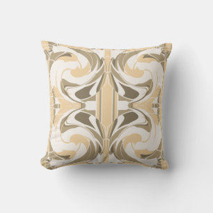 Coussin Tan Taupe Brown Blanc Floral Abstrait Gros Tuiles