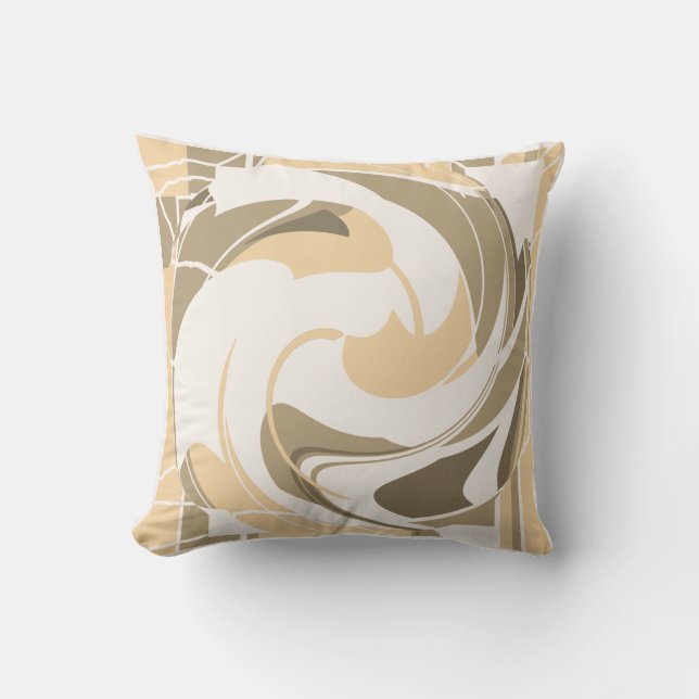 Coussin Tan Taupe Brown Fleur Abstraite sur blanc cassé (Recto)