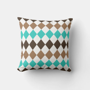Coussin Tan, Teal, et harlequin Brown de diamant