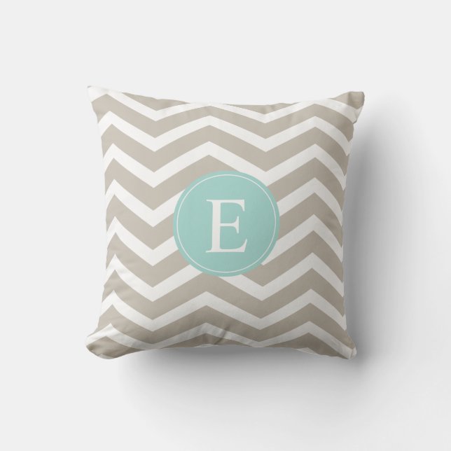 Coussin Tan White Chevron Turquoise Monogramme (Recto)