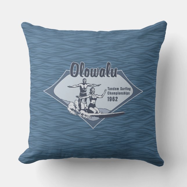 Coussin Tandem Surfing Design de Surf Vintage Hawaïen (Recto)