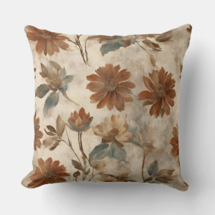 Coussin Tangerine Brûlé Turquoise Marron Floral